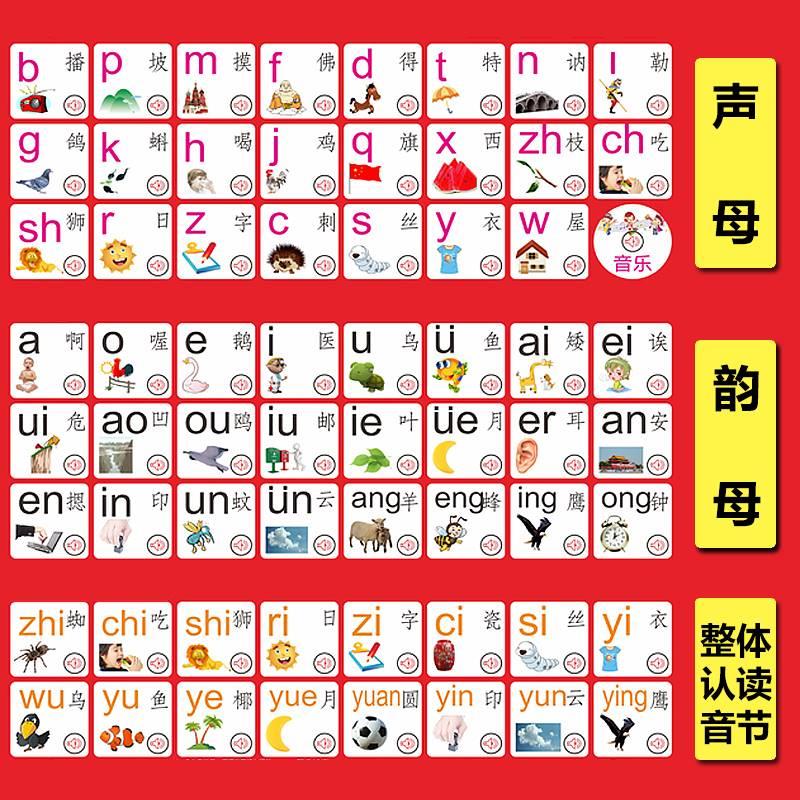 z.儿童拼音有声挂图汉语学习神器声母韵母卡片一年级拼读字母表墙