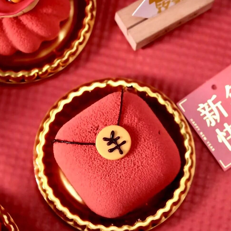 新年红包8连圆角正方形石头慕斯硅胶模具小枕头法式甜品烘焙模具
