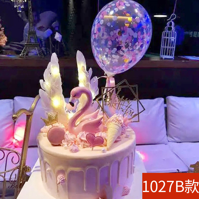 上海热销爆款气球许愿火烈鸟生日蛋糕卡通礼物儿童美女帅哥cake送