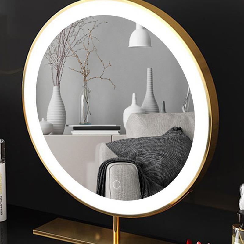 LED梳妆镜智能大圆镜卧室充电美妆镜网红镜子桌面镜带灯