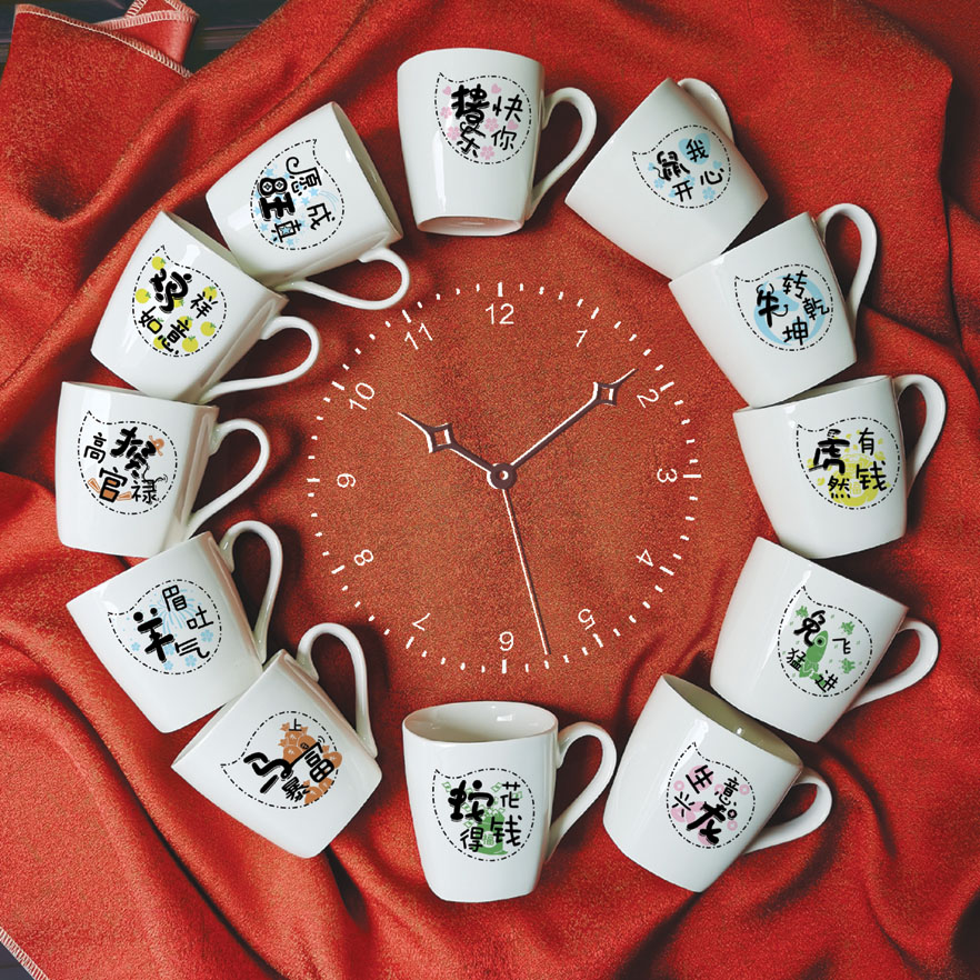 尚邦陶瓷水杯早餐杯卡通小动物十二生肖马克杯创意陶瓷杯定制logo
