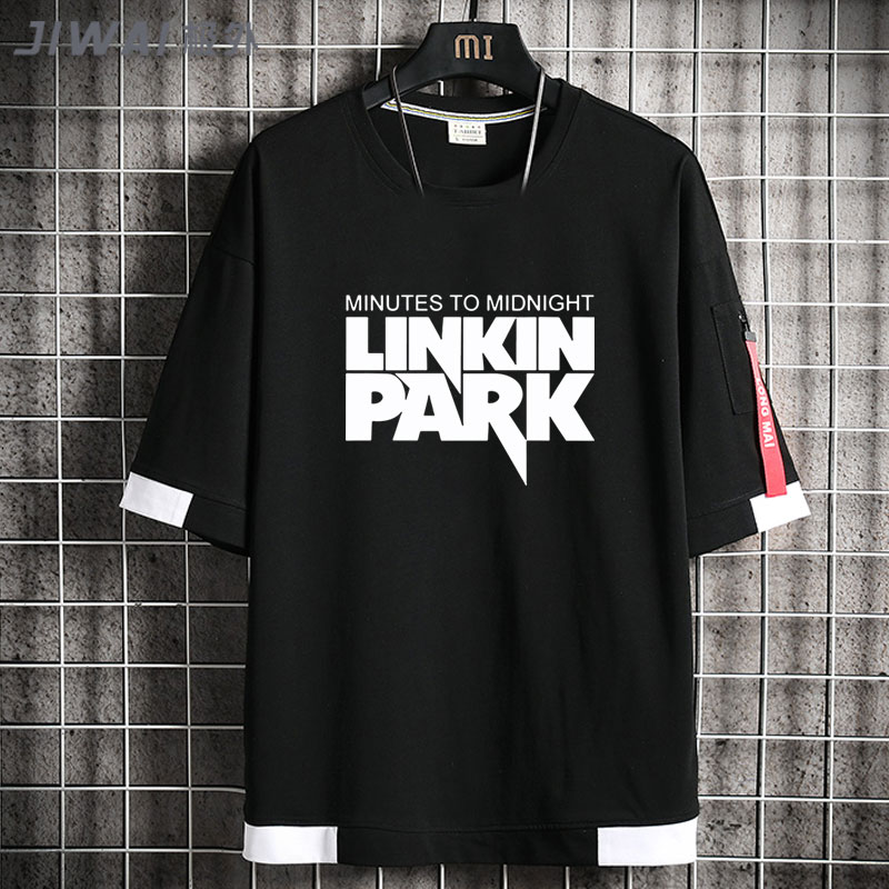 Linkin Park林肯公园音乐摇滚乐队夏季半袖男女短袖T恤飘带纯棉衫