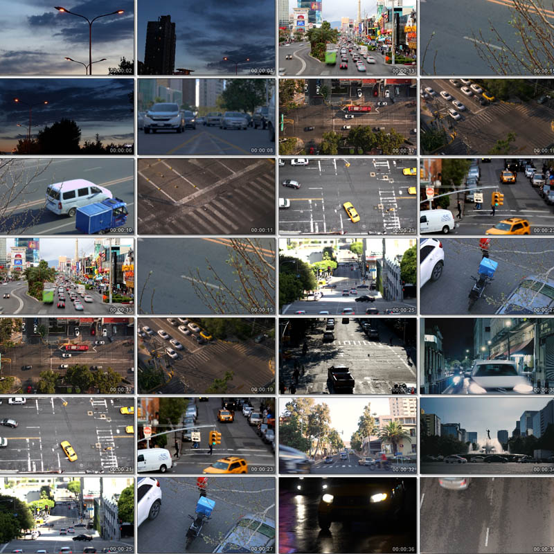 城市傍晚街头扫街十字路口马路车流交通斑马线长镜头实拍视频素材