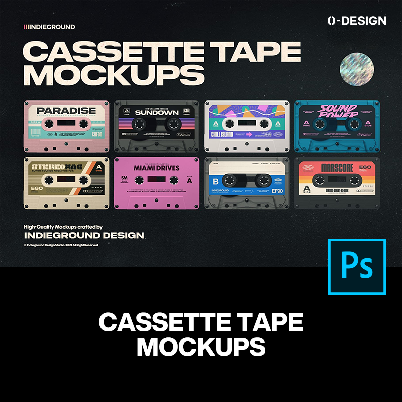 潮流复古录音带卡带磁带音乐专辑封面包装设计贴图ps样机素材模板
