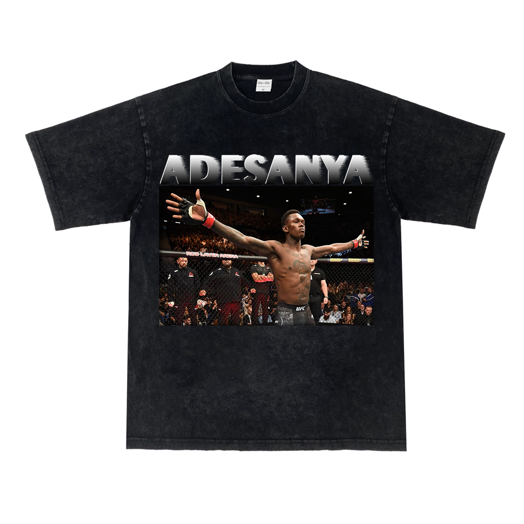 阿迪萨亚 黑龙 UFC拳击美式小领口做旧复古格斗街头纯棉长短袖T恤
