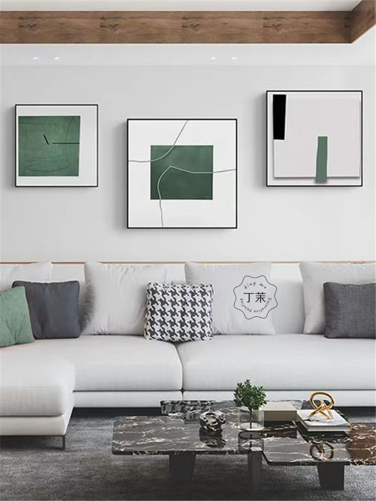 现代简约客厅装饰画沙发背景墙挂画绿色艺术抽象色块正方形