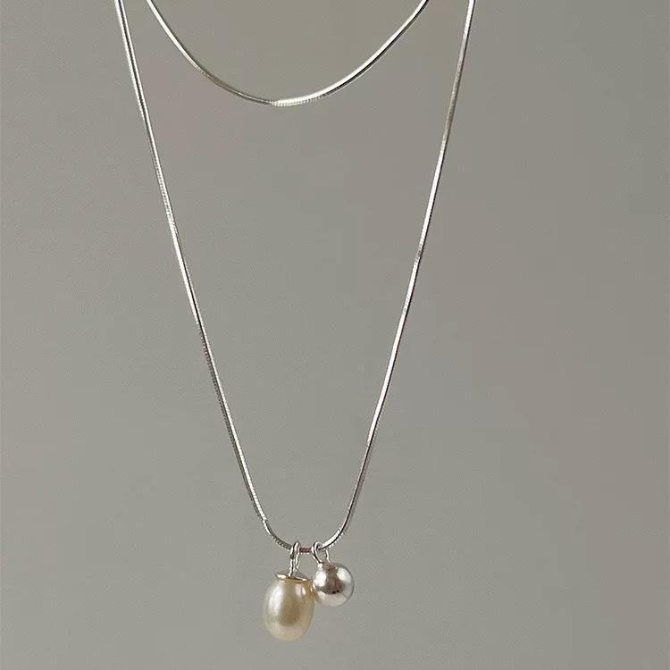 潮小白银爱心珍珠组合轻奢设计感项链饰品女百搭高级感锁骨链
