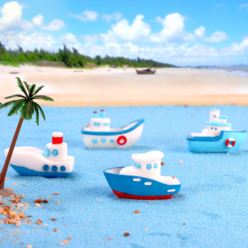 微景观摄影海景装饰可爱游艇地中海风格小船树脂船摆件卡通海盗船