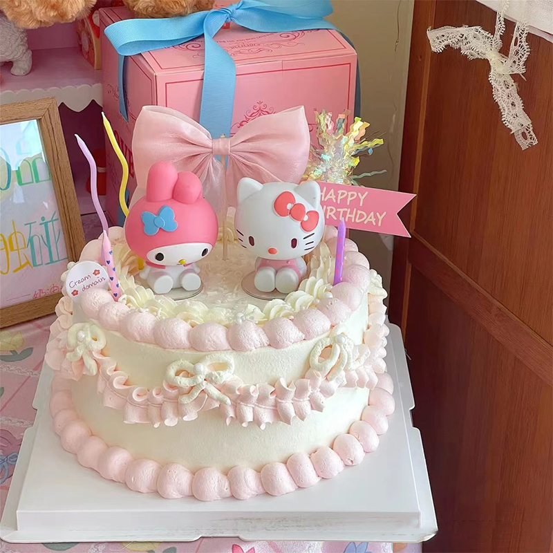 少女心女生女孩生日蛋糕装饰可爱小猫兔子摆件生日快乐卡通插牌