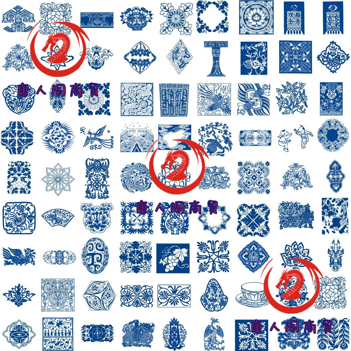 80款方形连续纹样青花瓷花纹样中国风民族风古典装饰矢量图案素材