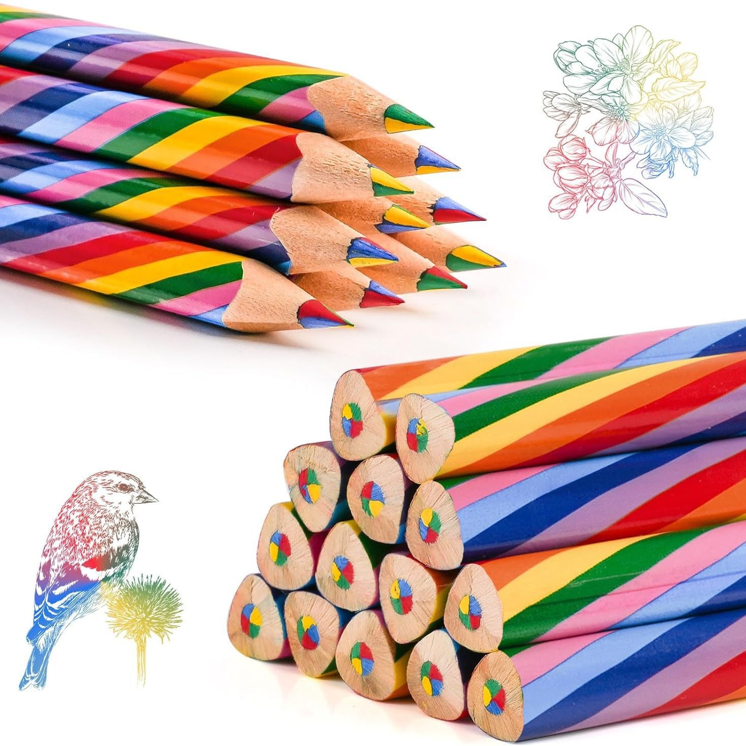 彩虹铅笔四色彩绘笔多色彩彩铅笔渐变色儿童幼儿中小学生男女绘画
