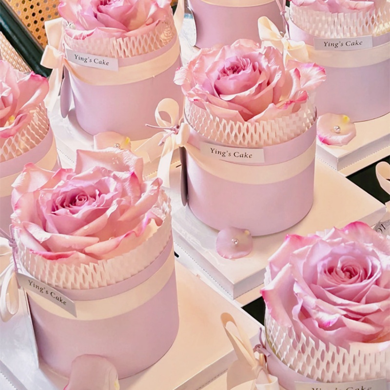 网红母亲节唯美蛋糕装饰粉色紫色蜂窝围边丝带装扮仿真玫瑰花插件