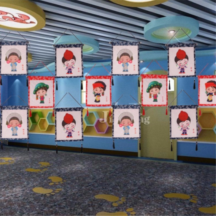 幼儿园装饰56个民族挂饰中国少数民族特色服饰卡通人物工艺画布画