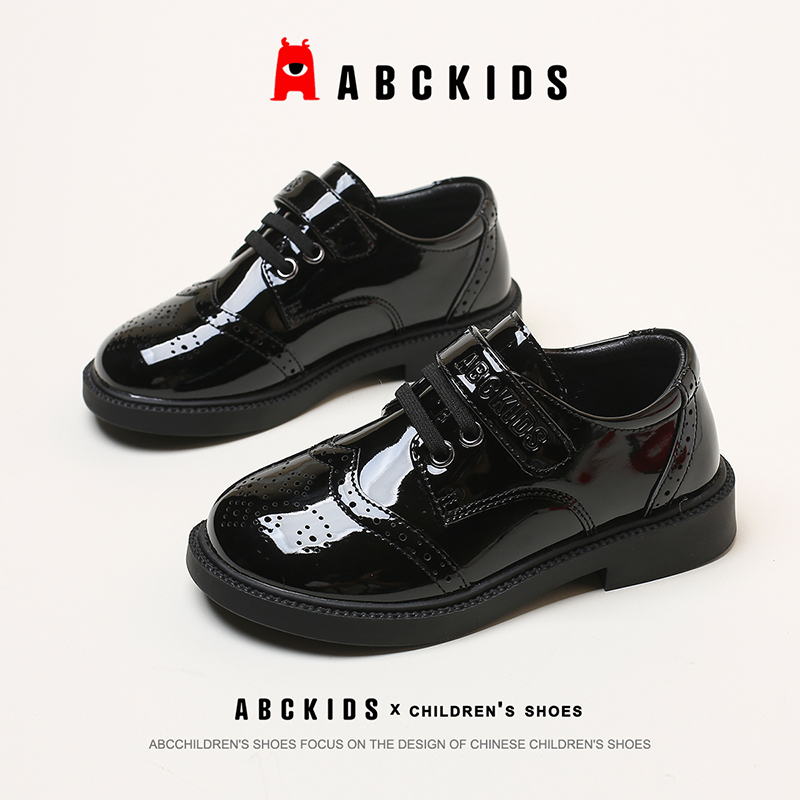 abckids儿童童鞋2024夏季新款男童黑色小皮鞋春秋款学生表演鞋女