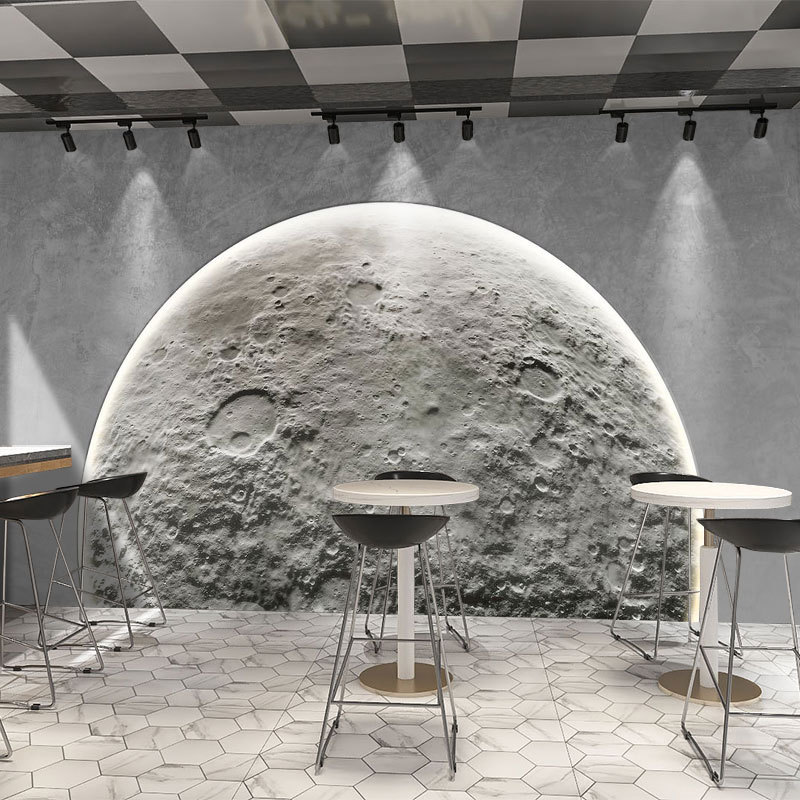 工业水泥灰色墙布网红立体月球表面浮雕壁纸太空主题陨石凹凸壁画