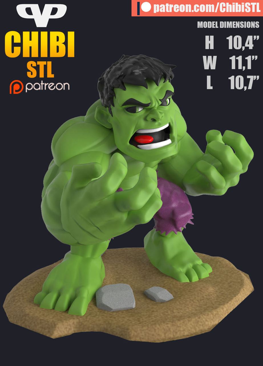 Q版绿巨人Hulk 3D打印模型stl数据文件