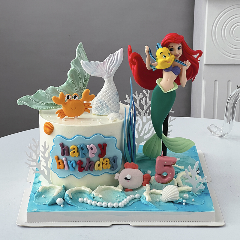 儿童女孩海洋主题美人鱼公主蛋糕装饰摆件海藻珊瑚鱼尾甜品台用品