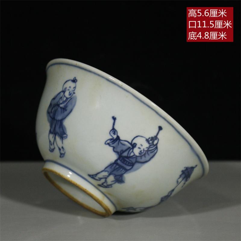 清光绪民窑青花童子牧牛图碗古玩瓷器全品古玩古董仿古瓷碗收藏