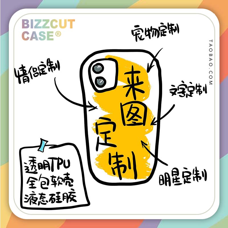 BIZZCUT专属设计师一对一定制iphone14任意机型来图定制全包情侣手机壳苹果13宠物文字15系列明星定制企业年