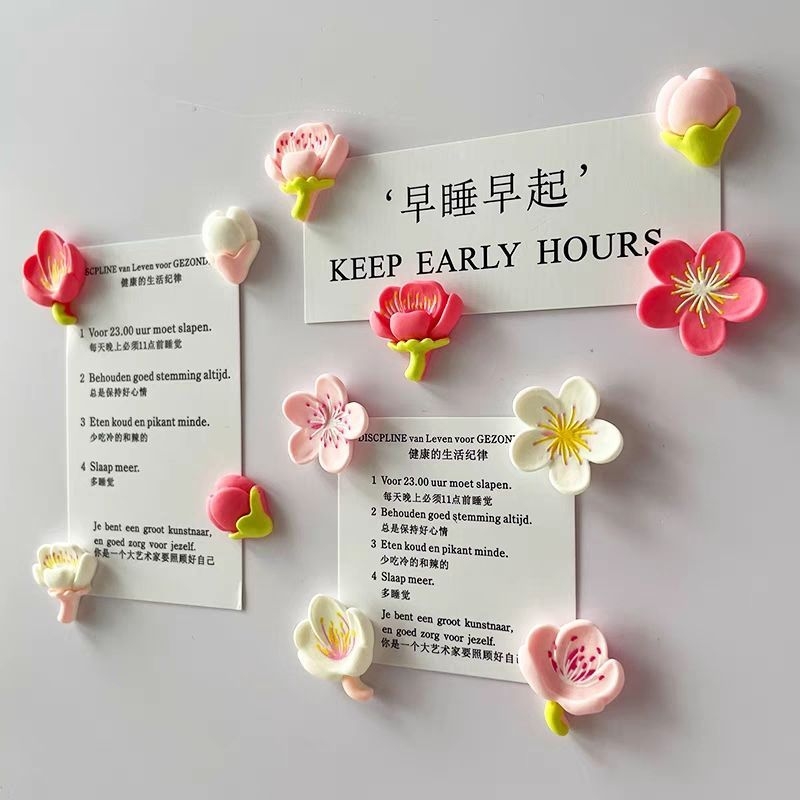 小清新田园花朵冰箱贴桃花磁铁创意白板卡通磁性贴固定照片留言板