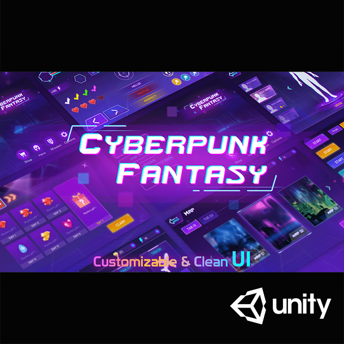 Unity3D 科幻游戏UI界面赛博朋克 Fantasy Cyberpunk UI Pack