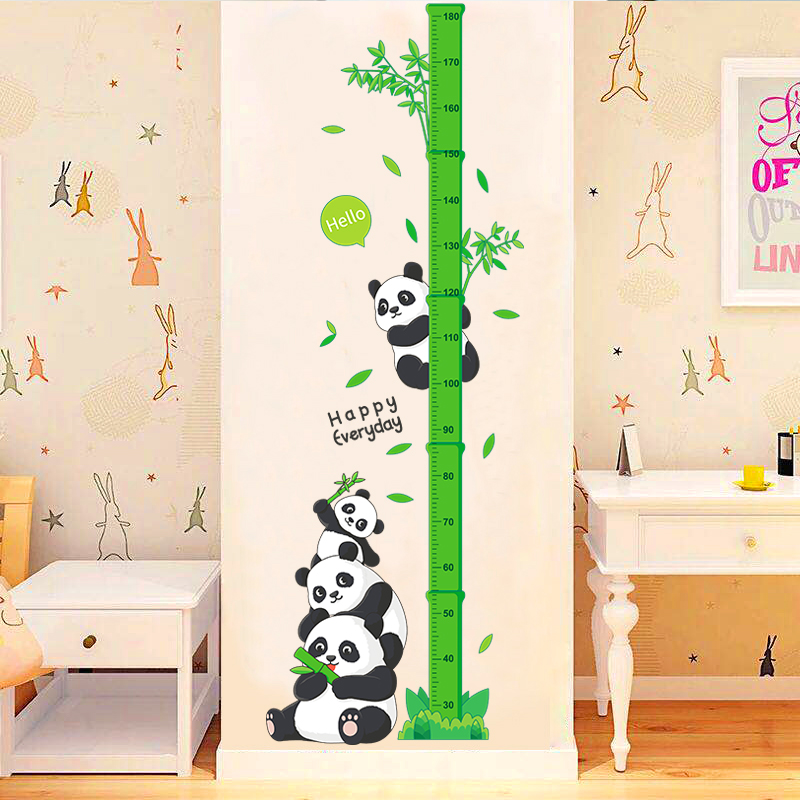 可爱熊猫竹子卡通身高贴画幼儿园学校布置画儿童房客厅装饰墙贴纸