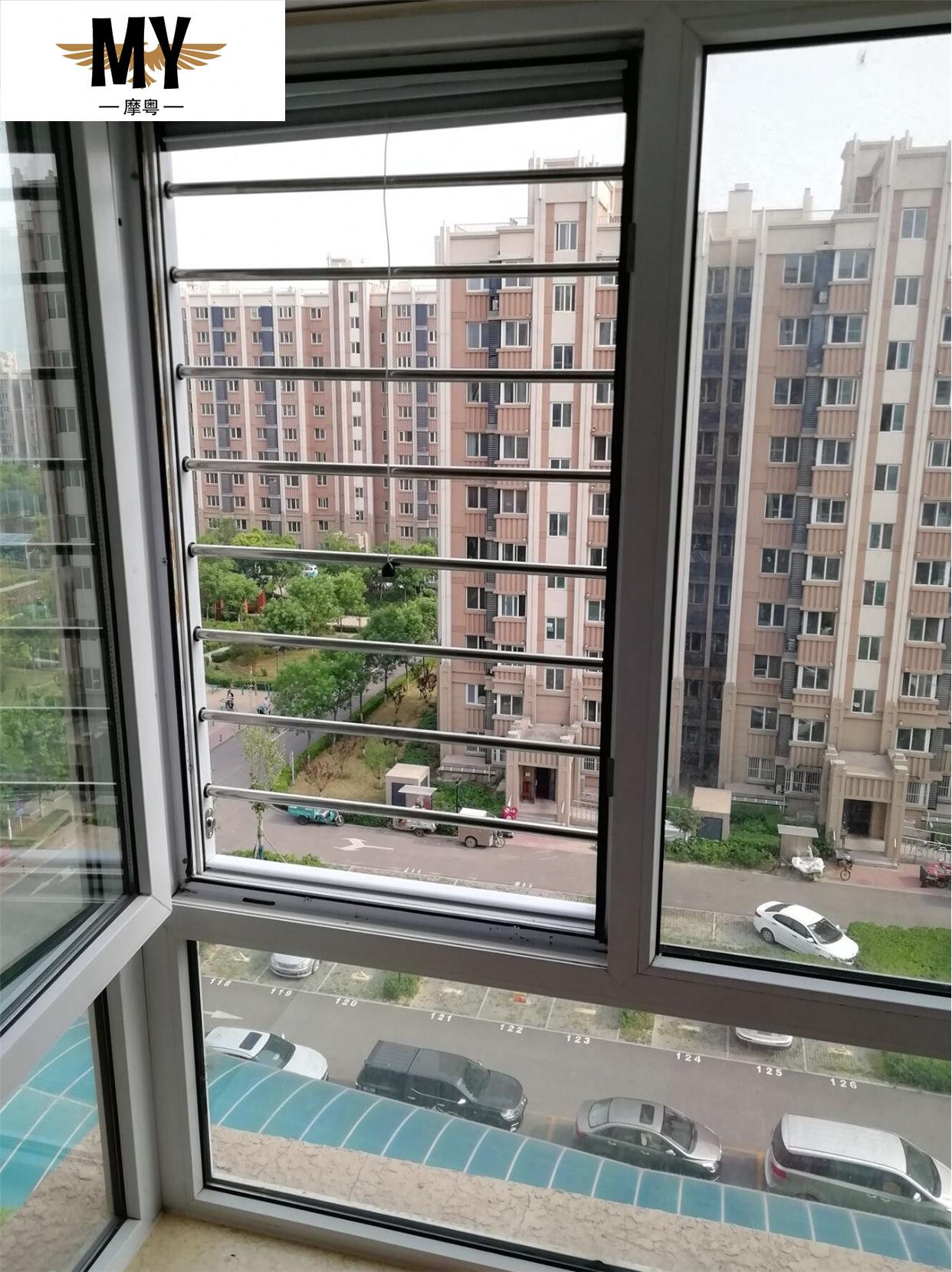 定制北京飘窗防护纱窗可拆卸窗户护栏儿童防盗窗网一体铝合金安装