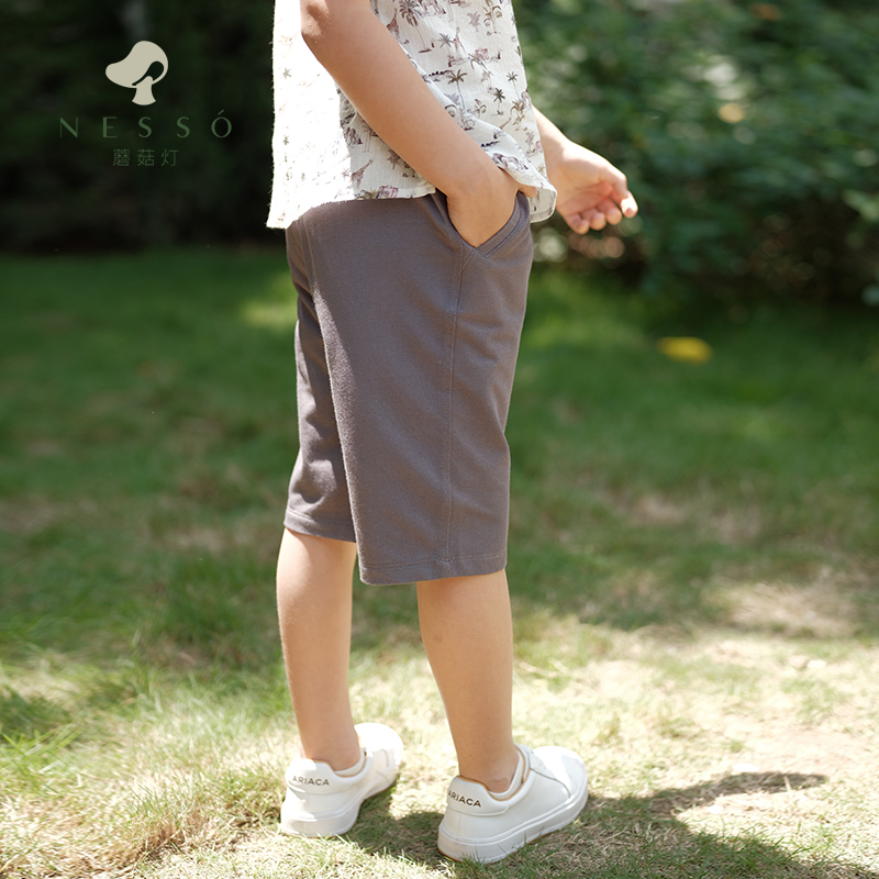 NESSO蘑菇灯1-6岁时尚男童松紧裤腰宽松棉百搭儿童休闲灰色中裤潮