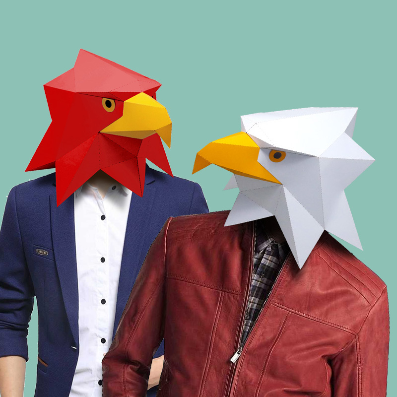老鹰白头鹰动物头套纸模面具diy卡通可戴套头鸟头派对表演出活动