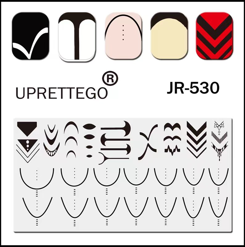 JR521-530uprettego美甲钢板指甲印花模板圣诞 棋盘法式微笑线 涂