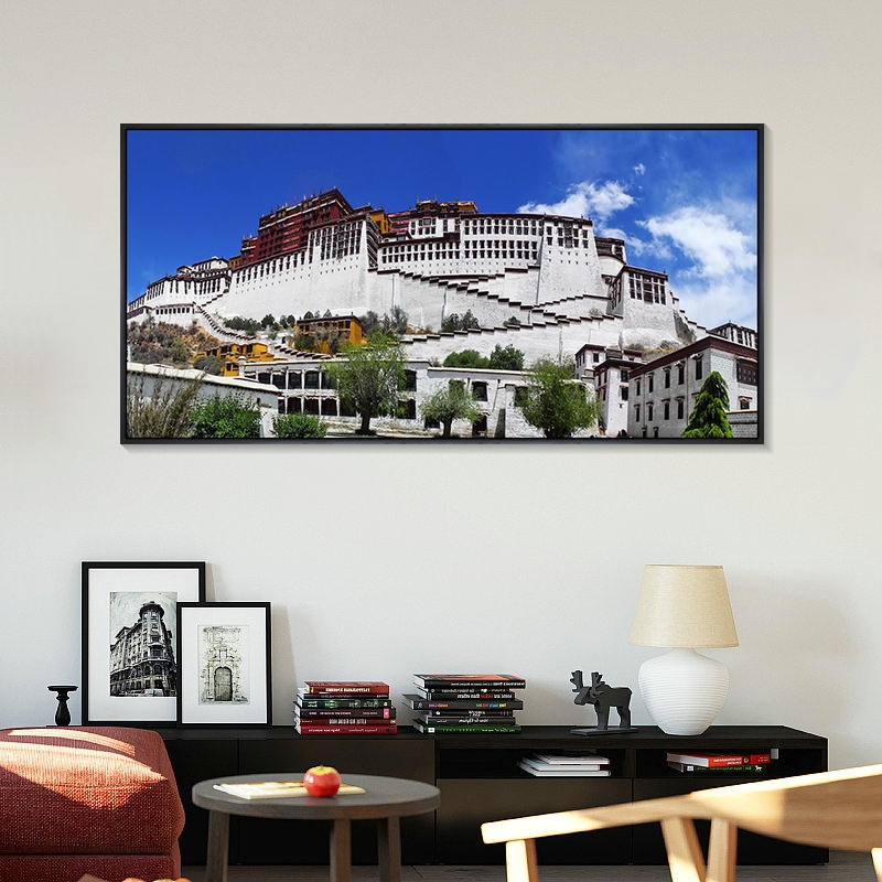 西藏布达拉宫挂画客厅草原画雪山风景画藏式主题餐厅饭店装饰画横