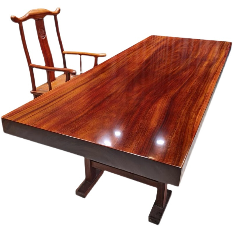 新品定制奥坎大板实木原木茶桌非洲花梨木办公桌整块新中式简约红