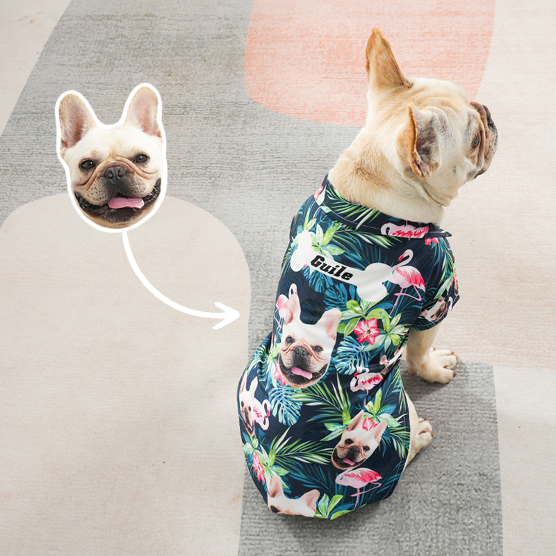 创意宠物夏威夷衬衫定制复古搞笑搞怪狗狗猫咪头像印花衣服花衬衣