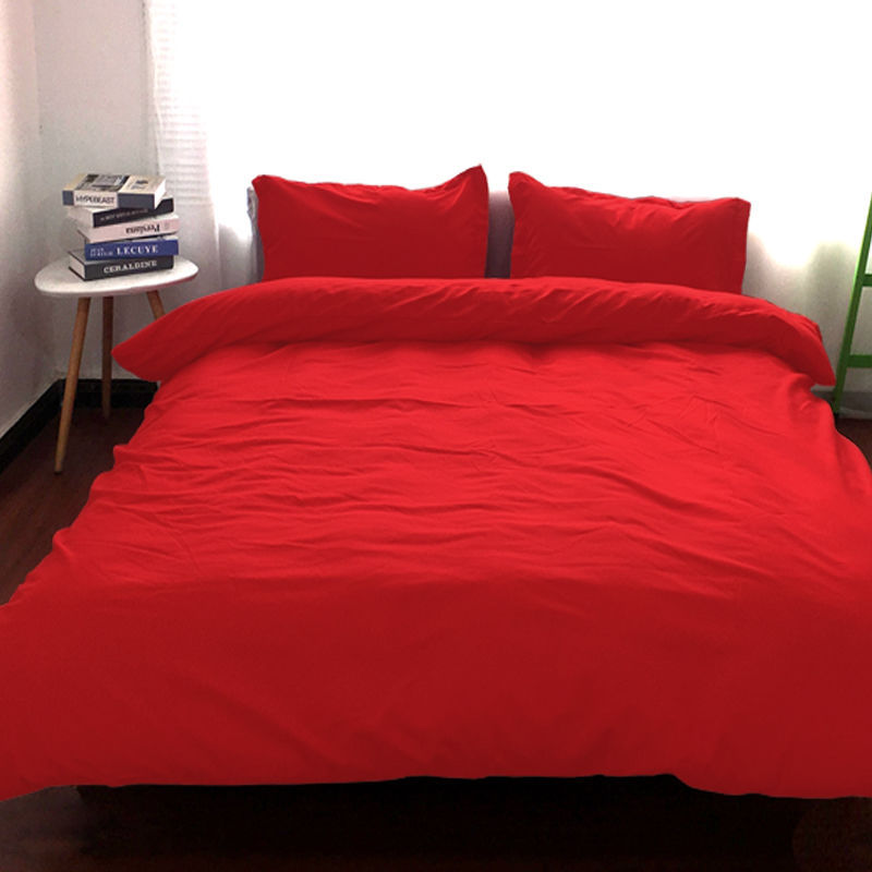 七维五行8月纯红色床单四件套墨绿床单被套床上用品三件套