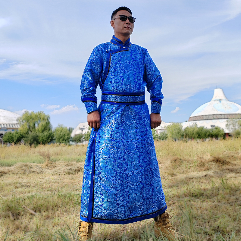 男士新款蒙古族服装民族演唱表演舞蹈演出服紫色蒙古袍日常生活装
