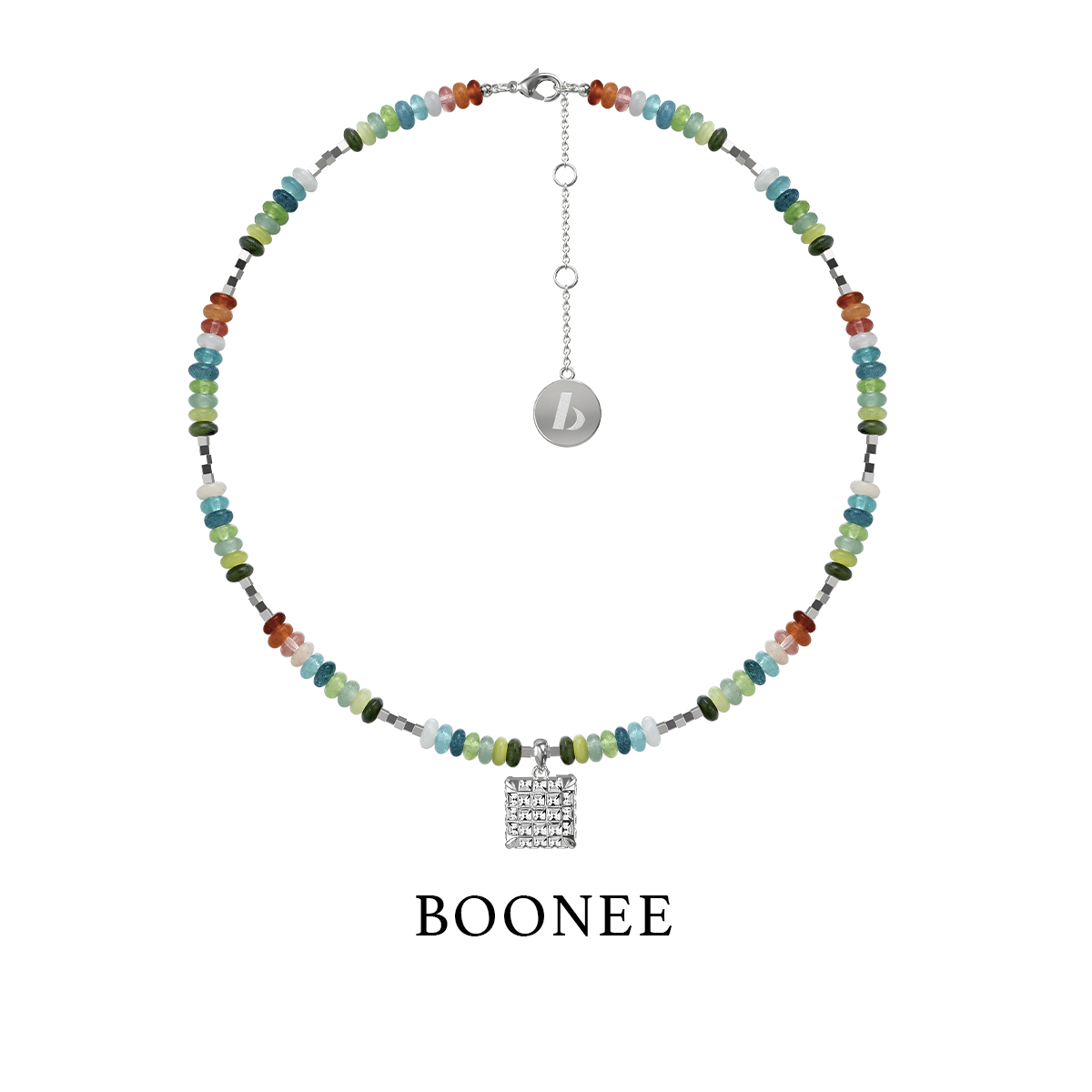 BOONEE迷宫系列原石串珠方钻吊坠项链小众设计感高级精致锁骨链女