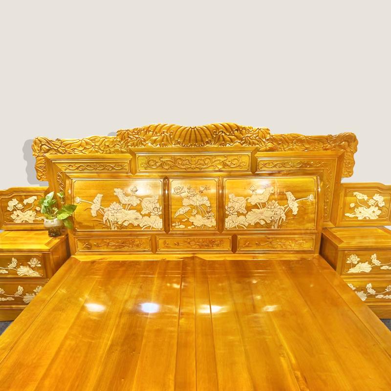 金丝楠木床 中式储物双人床主卧室婚床明清古典实木大床红木家具