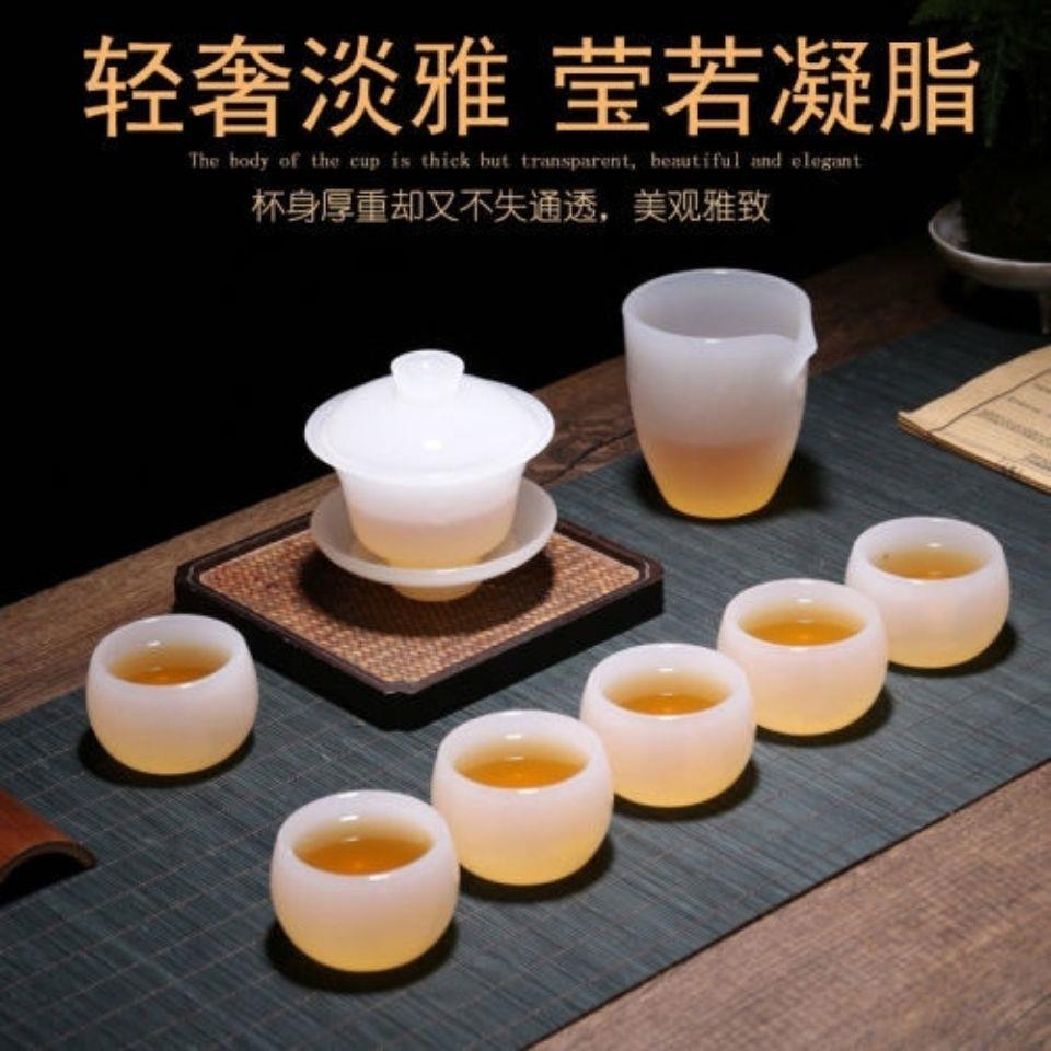 厂家白玉琉璃茶具中国风玉石茶壶羊脂白玉瓷茶杯办公室会客茶具套