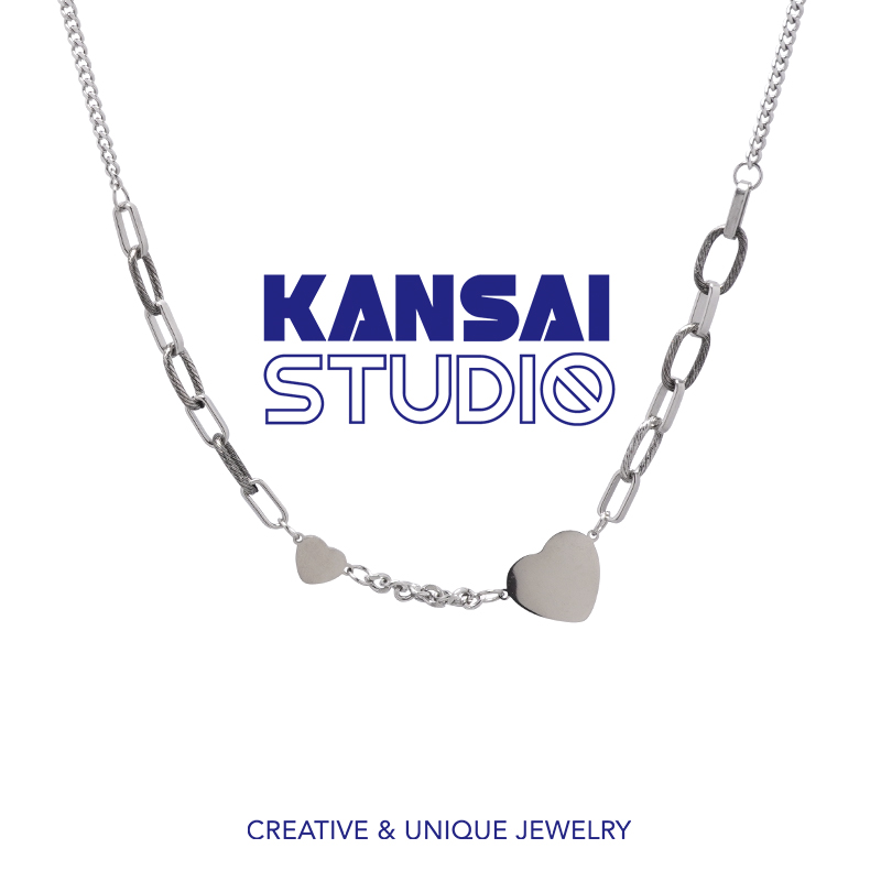 KANSAI新款2021拼接大小爱心项链嘻哈冷淡风锁骨链小众设计感饰品