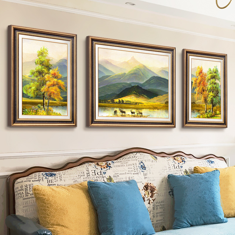 美式轻奢客厅装饰画现代简约大气沙发背景墙挂画欧式巨人山油画