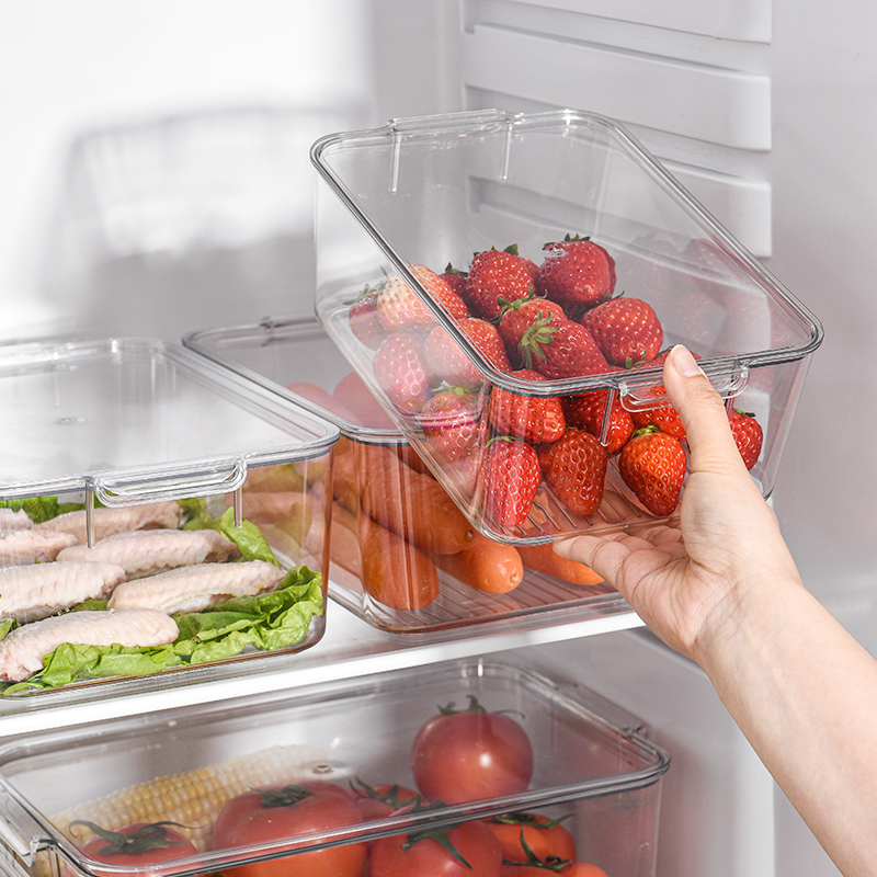 冰箱高透明食品级保鲜盒厨房专用长方形塑料收纳盒带盖冷藏盒商用