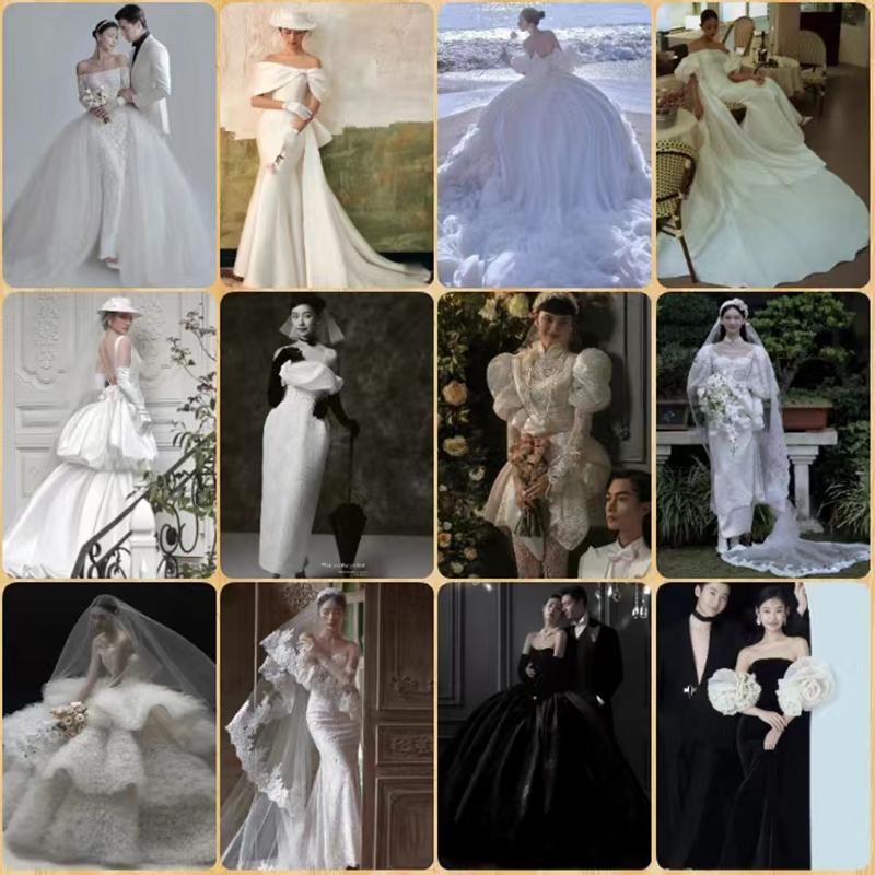 高级油画感唯美韩式白婚纱艺术照影楼主题摄影法式赫本风森系礼服