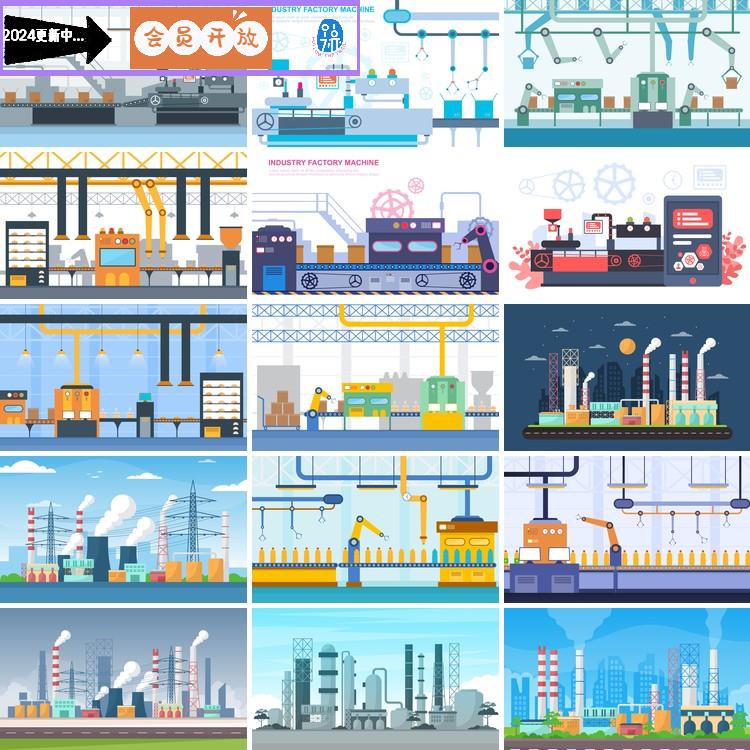 27套工厂机器人人工智能环境污染机械手臂插画海报ai矢量设计素材