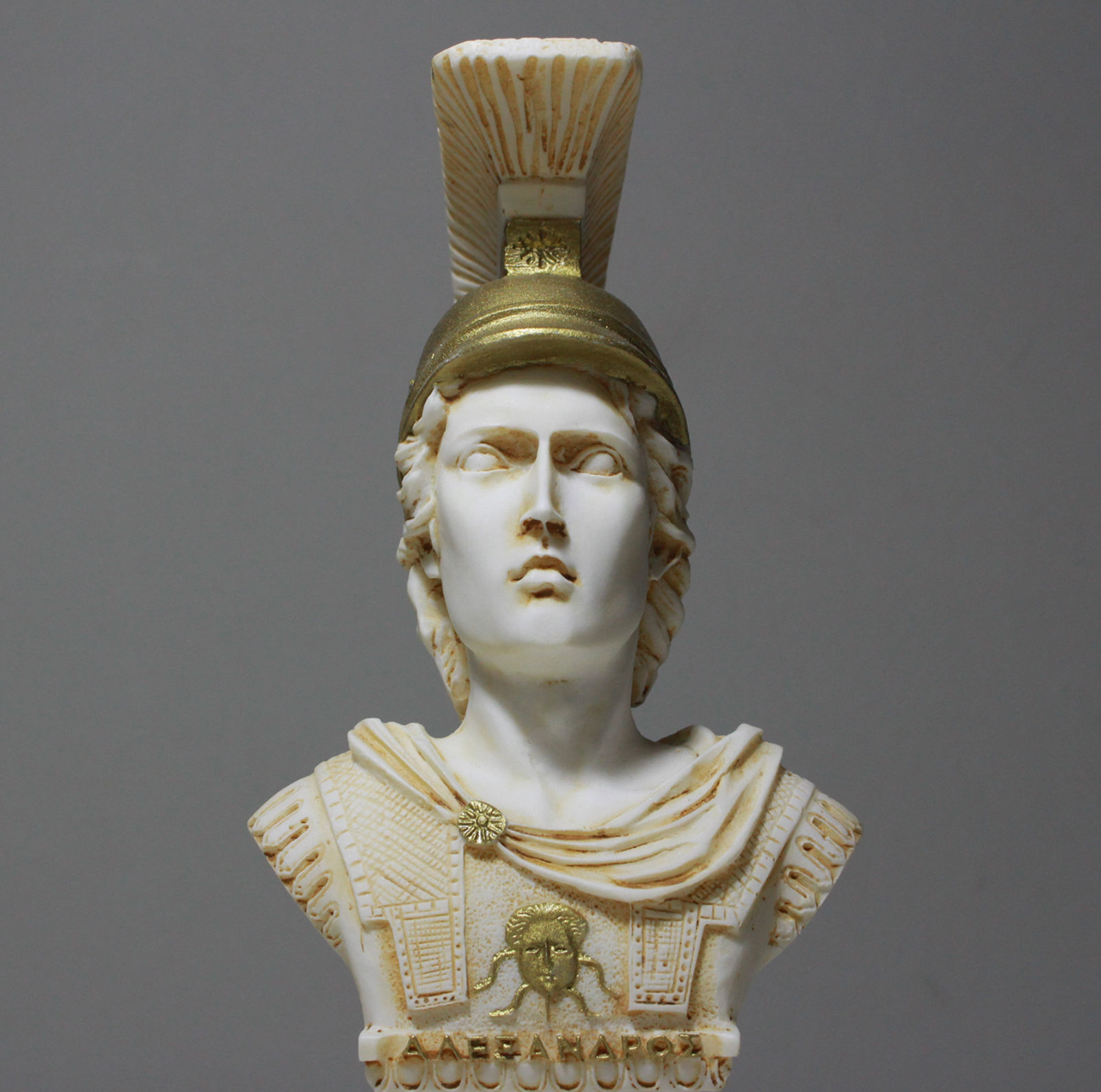 代购希腊马其顿亚历山大大帝头盔泡沫雪花石膏雕像42cm/16.5摆件
