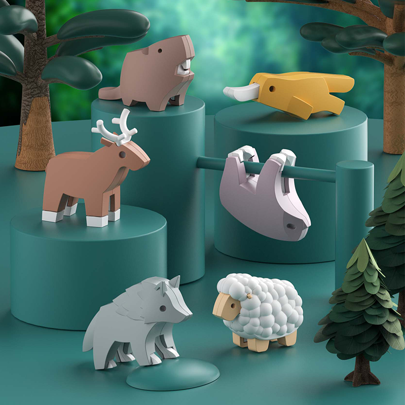 哈福森林野生动物拼装玩具积木益智鸭嘴兽儿童磁力玩具男女孩教具