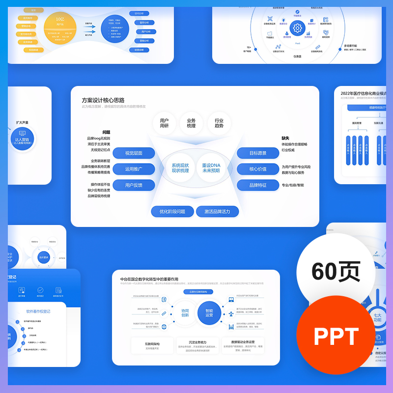 PPT模板蓝色商务简约流程结构逻辑架构思维导图工作汇报素材模版