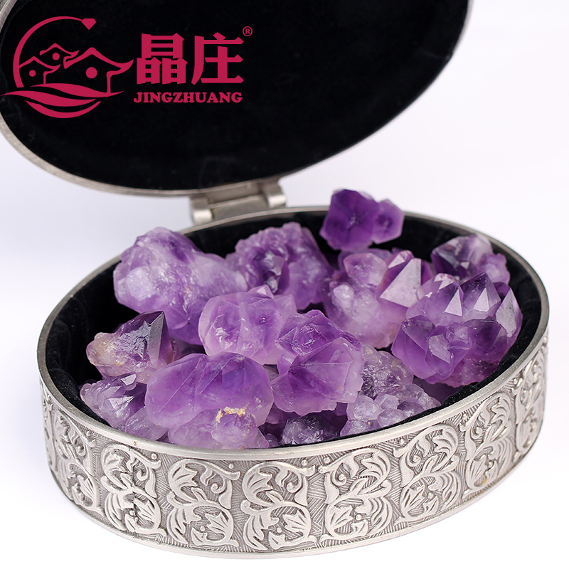 天然紫水晶原石水晶石多尖小晶簇矿物紫色晶体标本矿石摆件
