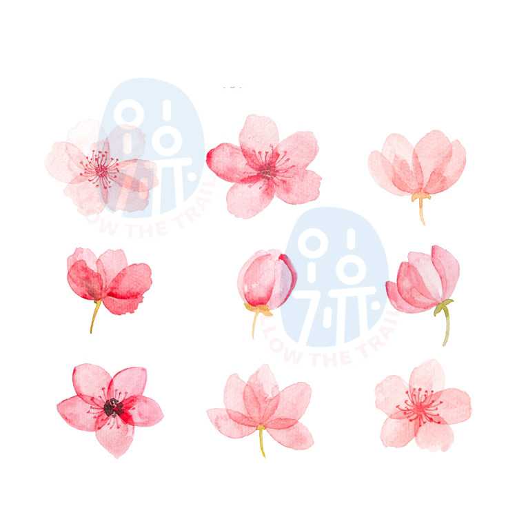 粉色时尚浪漫手绘水彩桃花樱花花朵花苞花瓣印刷婚礼矢量设计素材