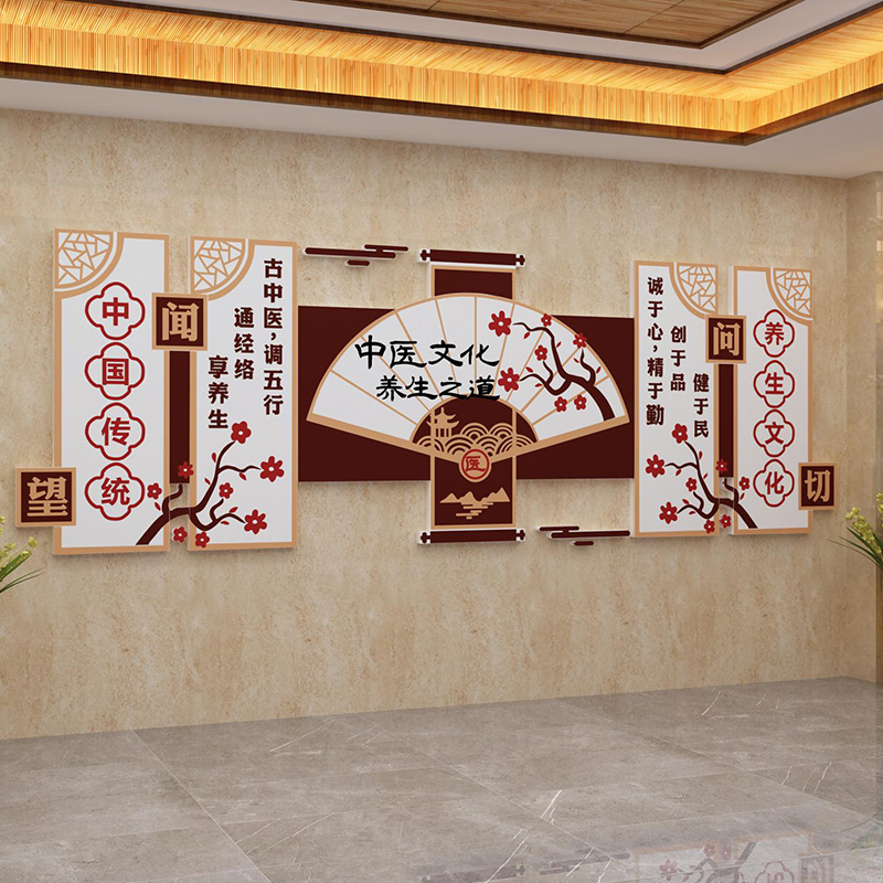 中医养生馆文化背景形象图针艾灸墙面贴纸挂画理疗装修饰设计布置