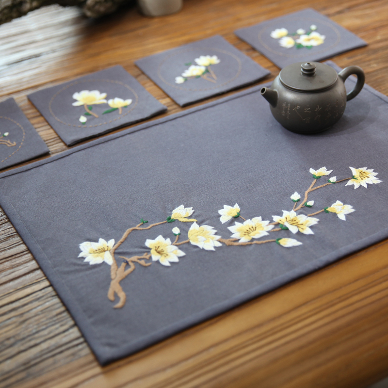 创意刺绣手工自绣diy茶垫初学材料包自制作立体杯垫中式禅意茶席